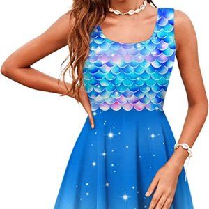 Women's Sleeveless Scoop Neck Summer Beach Casual Midi A Line Dress
